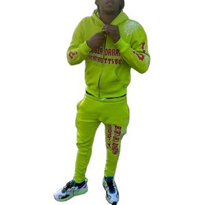 Conjunto de Dos Piezas con Logotipo Personalizado, Unisex, Lavado Ácido, 100% Algodón, Ecológico, Transpirable, Pantalones Deportivos Acampanados, Sudadera Corta, Color Sólido - Product Image 1