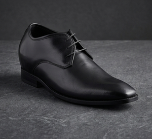 Zapatos de vestir de cuero genuino para hombre, con cordones, punta en pico, estilo Oxford, con tacón oculto de 3 pulgadas, para negocios, bodas, oficina y uso formal. - Product Image 1