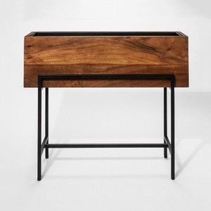 Set 3 Wooden <b>Square</b> Floor <b>Vase</b> with Black Metal Stand Rustic Design for Floral Display - Product Image 2
