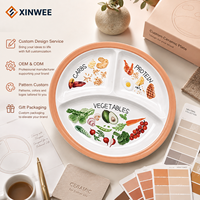 Assiette en céramique à 3 compartiments avec design de contrôle des portions, assiette en céramique personnalisée pour la maison, la restauration, la vente en gros de vaisselle