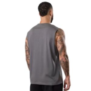 Camiseta sin Mangas Gris para Hombre, Cuello Redondo, Estampada, de Algodón, Deportiva, para Gimnasio, Entrenamiento, Fitness, Ropa Deportiva - Product Image 2