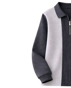 Sudadera Polo Personalizada para Hombre, Gris y Negra, con Cierre de Cremallera de un Cuarto, Paneles Acanalados, Estilo Casual, Forro Polar, Manga Larga, Prenda Superior de Estilo Urbano, Ajuste Premium - Product Image 3