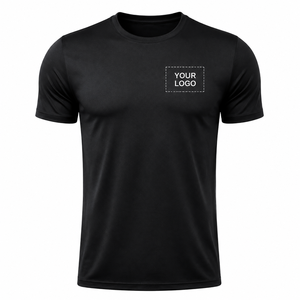 T-shirt pour homme noir à séchage rapide, manches courtes, col rond, coupe classique, tissu jersey, logo personnalisé imprimé sur le devant, style décontracté - Product Image 4