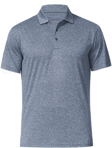 Polo à manches courtes en tricot uni pour homme Coupe classique Style décontracté Bleu gris - Product Image 1