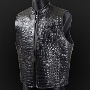 Chaleco de Motociclista de Cuero Negro con Grabado de Cocodrilo para Hombre, Chaleco de Motociclista con Espacio Oculto para Portar Objetos - Product Image 1