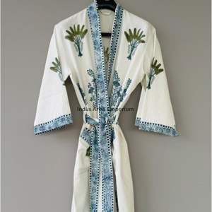 Albornoz de algodón gofrado estampado a mano al por mayor - Product Image 3