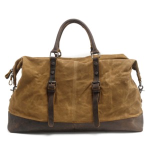 Sac de voyage en toile de luxe avec poignées en cuir véritable, doublure en polyester, fermeture éclair, sac de week-end durable, couleur marron - Product Image 2