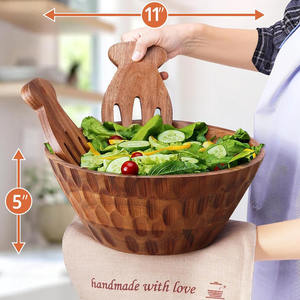 Mango wood salad <b>bowl</b> set with natural finished serving Fork ideal for <b>snacks</b> dry fruits kitchen countertop and home decor gifts - Product Image 4