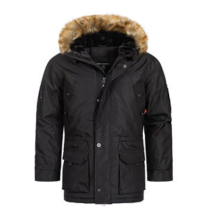 Parka Larga Negra para Hombre, Abrigo de Invierno Cortavientos con Capucha de Piel Desmontable y Cierre de Cremallera - Product Image 4