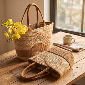 Collection de sacs fourre-tout à rayures et pompons, tissés à la main, durables, de la marque SIERRA - Product Image 6