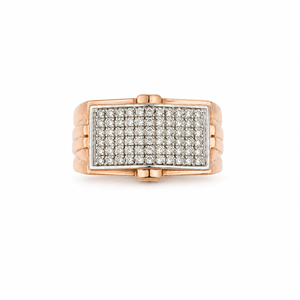 18K Rose Gold <b>Mens</b> Diamond Cluster <b>Ring</b> Rectangular Wide Top Bold Statement Design Luxury Fine Jewelry Wedding Party Daily Wear - Product Image 1