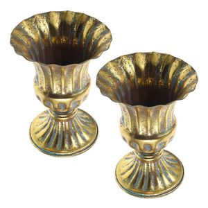 Jarrón de Metal Dorado Estilo Francés Vintage, Urna Decorativa Acanalada, Maceta Clásica en Tono Latón, Decoración de Lujo para el Hogar - Product Image 2