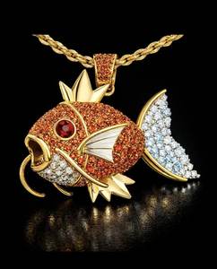 Colgante de Lujo para Hombre, Diseño Animal de Pez Rapper Hip Hop, Plata de Ley 925, Moissanita Colorida, Chapado en Oro de 18K, Bicolor - Product Image 1