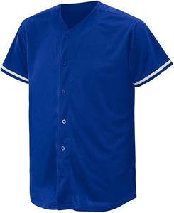 Blue Baseball Jersey Men Short Sleeve V-Neck Button <b>Down</b> Solid Color Moisture Wicking Sports Apparel Regular Fit Adult Size - Product Image 1