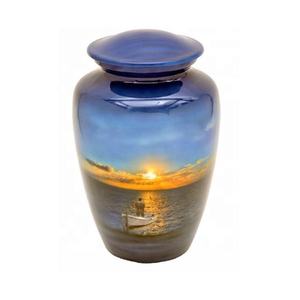 Urna de cremación de Metal europea moderna de alta calidad, acabado esmaltado multicolor, nuevo estilo, diseño de conjunto de Sol para servicios funerarios - Product Image 1