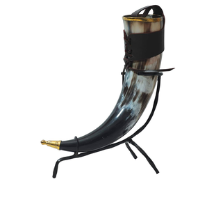 Corne à boire en corne de buffle Viking avec support métallique, artisanale, sculptée à la main, 400 ml - Product Image 5
