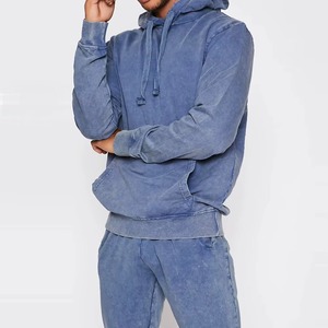 Custom Hot Selling <b>Pullover</b> Acidwashed Blue Color Sweatsuit Sets <b>Men</b> Patch Acid Wash Hoodie and Sweatpants Set Tracksuit for <b>Men</b> - Product Image 4