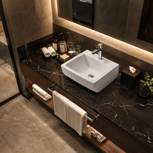 Lavabo de Baño Cuadrado con Montaje en Pared Curvo, Diseño Minimalista, Superficie Lisa, Acabado Cromado, Capacidad de 9L, Certificado CE, 5 Años de Garantía - Product Image 2