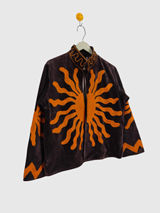 Veste en velours à col mandarin brodée à la main avec motif soleil, manches longues, fermeture éclair, pour adulte, collection automne, motif géométrique - Product Image 3