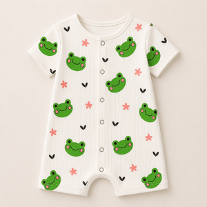 Combinaison courte pour bébé en coton interlock 100% unisexe, OEM, mignonne |   Tenue d'été côtelée respirante à boutons-pression pour bébé nouveau-né - Product Image 1