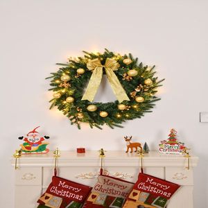24in Pre-Lit <b>Battery</b> <b>Powered</b> Artificial Christmas Wreath 50 Warm <b>Lights</b> 120 PVC Tips Remote Lighted Xmas Wreath for Front Door - Product Image 6
