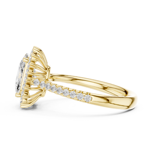 Bague de fiançailles en or jaune avec halo de diamants ovales cultivés en laboratoire et bande pavée, bijoux de mariage pour femmes - Product Image 3