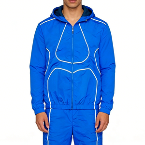 ชุดวอร์มกันลมกันน้ำแบบใหม่ ชุดวอร์มทรงหลวม ชุดวอร์มไนลอนเรียบสีพื้น ชุดวอร์มโพลีเอสเตอร์สะท้อนแสงสำหรับผู้ชาย - Product Image 3