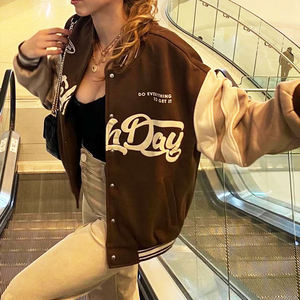 Chaqueta de Cuero PU para Mujer, Chaqueta Varsity con Logotipo Bordado, Chaqueta de Béisbol Personalizada de Poliéster para Mujer, Ropa de Calle - Product Image 4