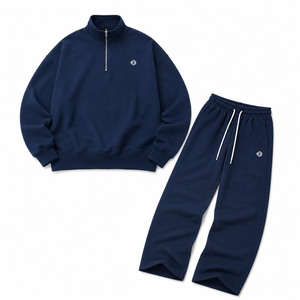 Custom Logo Men's Quarter Zip Fleece Tracksuit Set Oversized Heavyweight Stand Collar <b>Sweat</b> <b>Top</b> and Relaxed Fit OEM Jogger Pants - Product Image 2