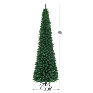 Albero di Natale a sigaretta di lusso da 2,7 m per spazi ridotti con 1500 rami in PVC e finitura innevata - Product Image 1