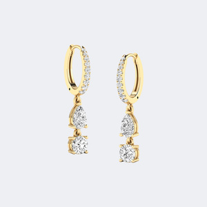 1.40 CTW Round and Pear Diamond Two-<b>Stone</b> Huggie Drop Diamond Earrings - Product Image 1