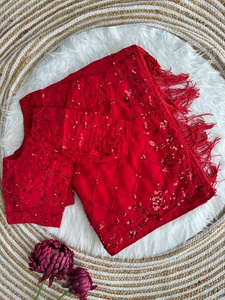 Dupatta de créateur indien avec chemisier, tenue de mariage traditionnelle pour femme, longueur ras du sol, en soie brodée, style bleu à sequins - Product Image 4