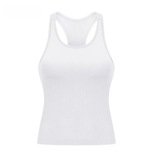 Débardeur côtelé pour femme, couleur unie, col rond, respirant, style sportif, impression personnalisée sur le devant - Product Image 2