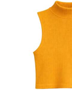 Top Corto Personalizado Amarillo Mostaza con Cuello Alto y Canalé, Sin Mangas, Ajustado, Elástico, Informal, para Mujer, Chaleco de Moda de Verano - Product Image 2