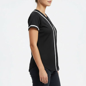 Wholesale Custom Birdseye Mesh Baseball Jersey for Women Short Sleeve Printed Quick Dry Full Button Blank Team Uniform - Product Image 4