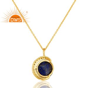 CZ Lapis Lazuli Gemstone Pendant Moon Designer Gold Plated Silver Chain Pendant Necklace Manufacturer Jewelry - Product Image 4
