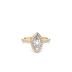 Anillo de compromiso de moissanita con corte marquesa y halo, de oro amarillo, con pavé, para boda, promesa o aniversario, para mujer - Product Image 1