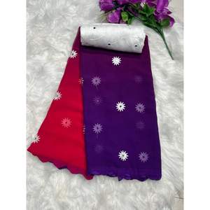 Saree violet tendance avec chemisier non cousu Blooming Georgette Broderie et miroir Travail Blouses et chemises pour femmes - Product Image 1