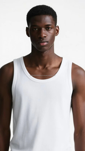 Débardeur de sport en maille côtelée 100% coton pour homme avec logo brodé OEM pour les séances d'entraînement en salle de sport - Product Image 3