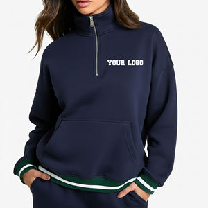 Sudadera blanca lisa de cuello redondo con media cremallera, estilo oversize y tejido gofrado para mujer - Product Image 4