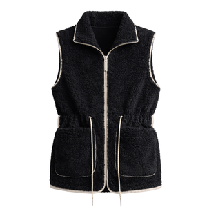 Chaleco de Mujer de Forro Polar Sherpa sin Mangas, Ligero, con Cremallera Frontal, Ribete en Contraste, Cálido, Informal, para Otoño e Invierno - Product Image 1