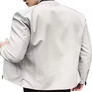 Veste de costume courte ajustée en cuir véritable pour homme avec col montant, manteau d'hiver - Product Image 4