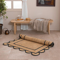Tapis en jute naturel fait main avec bordure noire et bord festonné, tapis tressé pour couloir, entrée, décoration de ferme