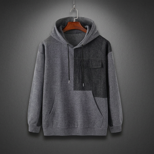 Sweat à capuche en molleton 100 % coton pour homme, avec logo patchwork uni sur le devant, 220g, service OEM, streetwear d'hiver - Product Image 1