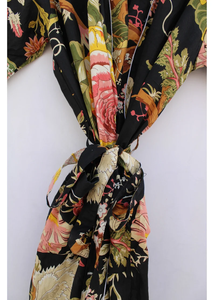 Bata Kimono de Algodón Suave con Estampado de Bloques y Dibujos Animados Naaz para Mujer, Camisón de Verano Hecho a Mano ODM con Cuello en V, Cintura Elástica y Largo hasta la Rodilla - Product Image 3
