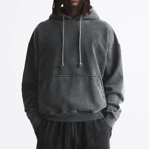 Custom Vintage Cropped Zip <b>Hoodie</b> Adjustable Hem 100% Cotton Embroidered Heavyweight Acid Wash Sun Faded Anti-Wrinkle <b>Fleece</b> - Product Image 1