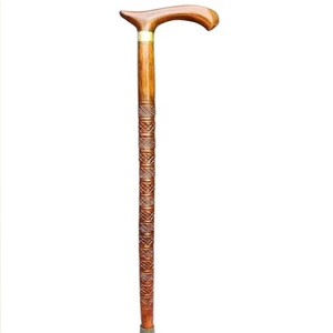 Cette canne de marche en bois unique en son genre, composée de deux parties, présente un manche sculpté en spirale, disponible à prix de gros. - Product Image 2