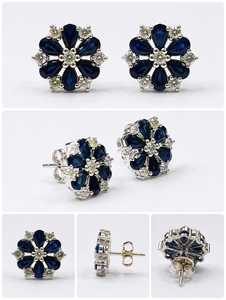 Pendientes de Diamante y Zafiro Azul en Plata de Ley 92.5 KLST-30960 - Product Image 1