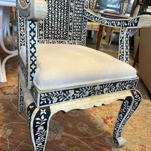 Bone Inlay Decorative Chair Luxury <b>Armchair</b> With Solid Back White Upholstery For Living Room Furniture - Product Image 2