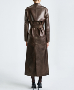 Elegant Genuine Leather Trench <b>Coat</b> Long Length Stand Collar Full Sleeve Zipper Windproof <b>Winter</b> Unisex <b>Thick</b> Outerwear - Product Image 6